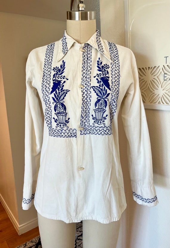 Vintage Hand Embroidered Ethnic Shirts / White Cot