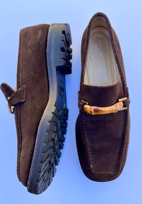 Vintage GUCCI Suede Bamboo Buckle Loafers/Brown /S