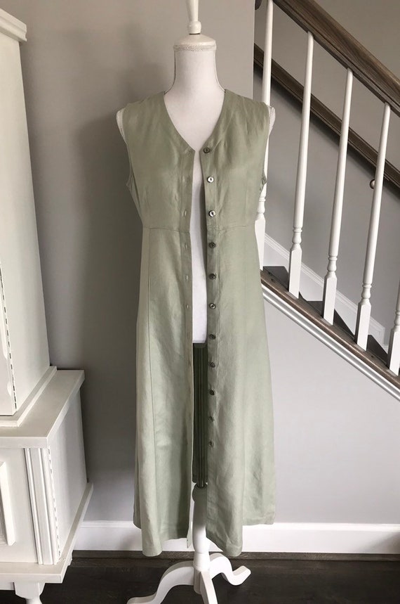 1980s Linen Duster/Sleeveless Maxi Dress size 4P,