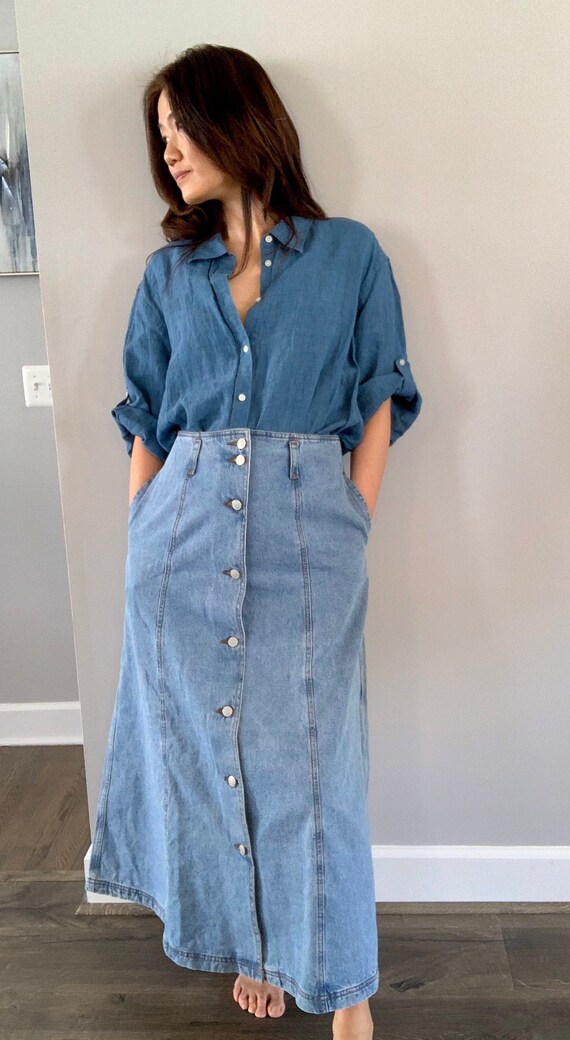 Vintage 80spanel Denim Maxi Skirt/western Jean/size 11/large | Etsy