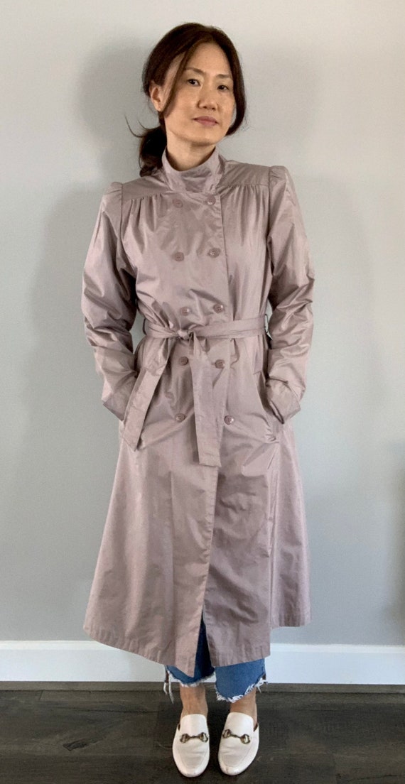 Vintage 70s Trench Coat/Belted Dress/ Mauve/size … - image 5