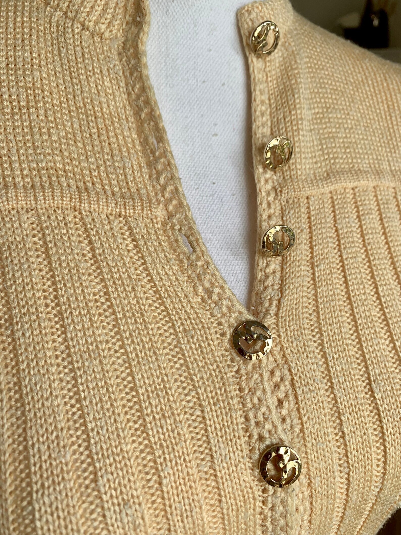 Abito Da Sera ST JOHN KNIT Taglia 4 – Sheath In Tweed Oro Crema Con Maniche Corte - Foto 5