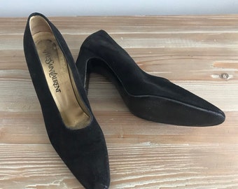 Vintage YvesSaintLaurent Black Suede Pompe/Toe Rotondo/Made in Italy/taglia 8/38N