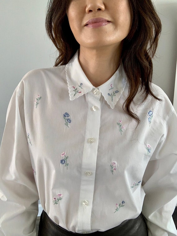 Vintage Floral Embroidered Printed Shirt/button Down Blouse
