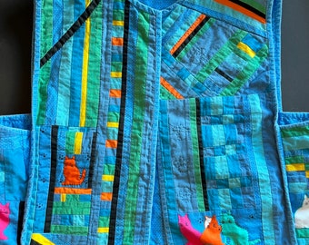 Vintage 80s Handmade Quilt Vest/Kitn Kaboodle Hand Signed Vest/ Size M-L