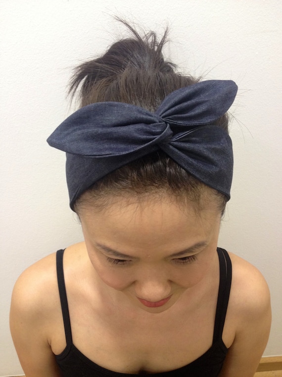 Wired Head Scarf City Denim Dolly Bow Headband Inner Wired Etsy