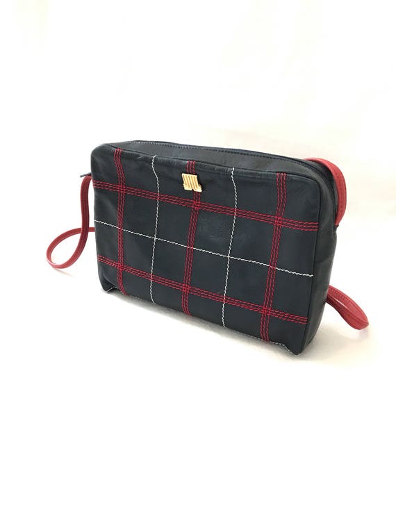 Vintage Lanvin Stitch Crossbody Bag/Red Blue Check