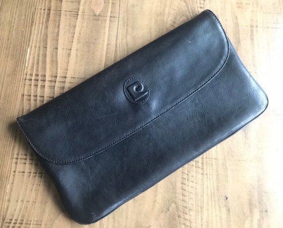 Vintage Pierre Cardin Black leather clutch/70s Rec