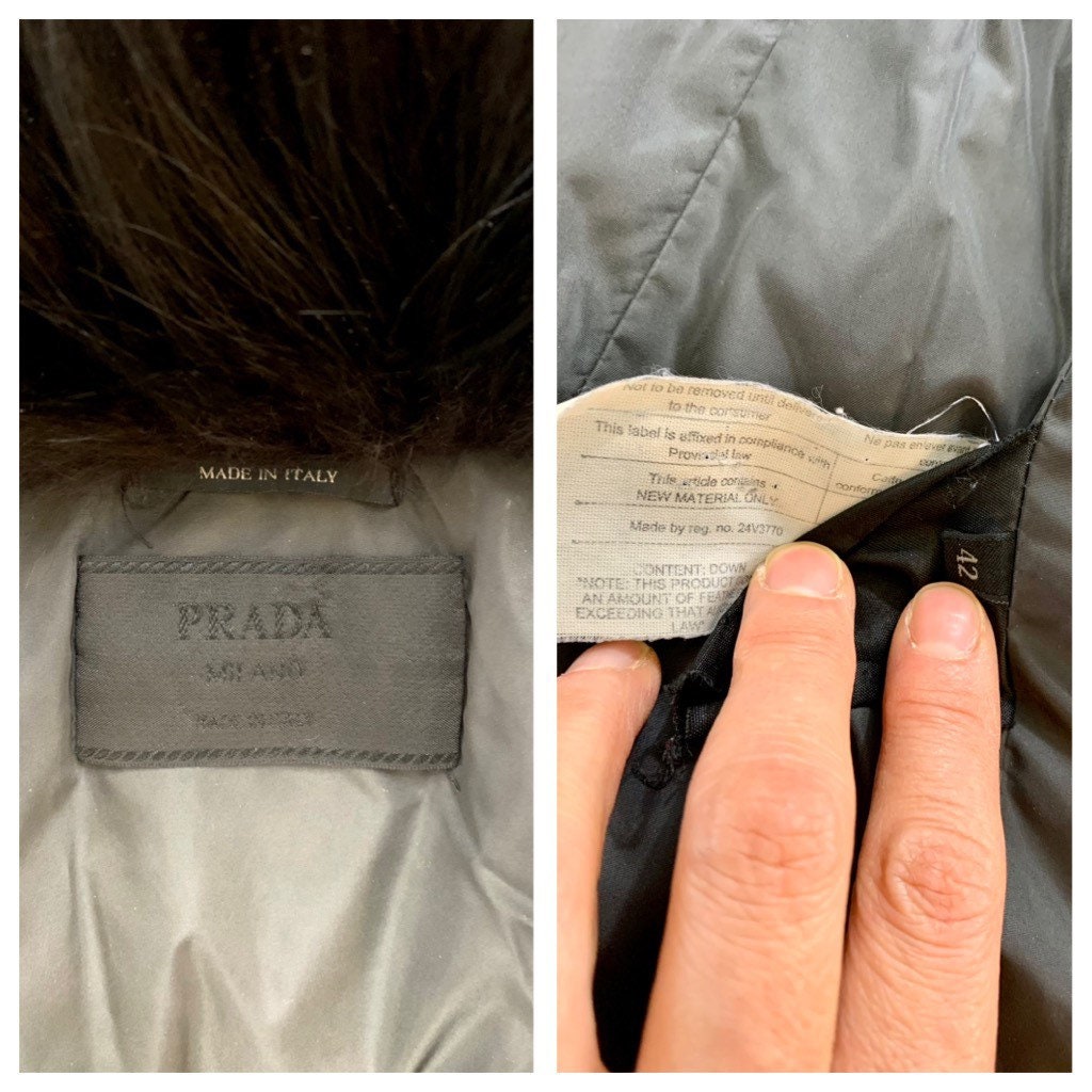 Vintage Prada Black Puffer Coat/ Fox 