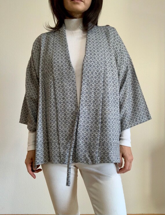 Vintage Kimono Robe Jacket/Woven Silk Wool Robe/ … - image 5