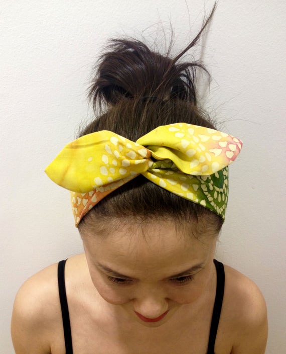 Wired Head Scarf Batik Dolly Bow Headband Inner Wired Etsy