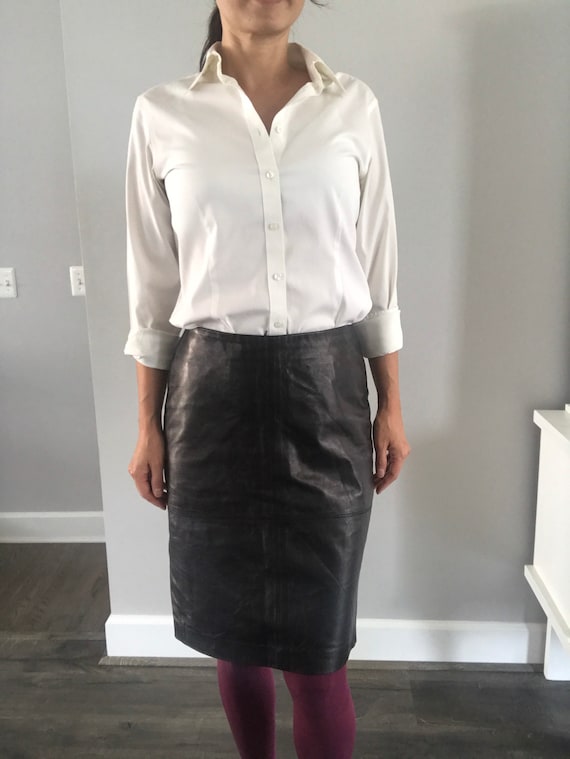 Vintage Soft Leather Pencil Skirt black Lamb Skin Leather vera