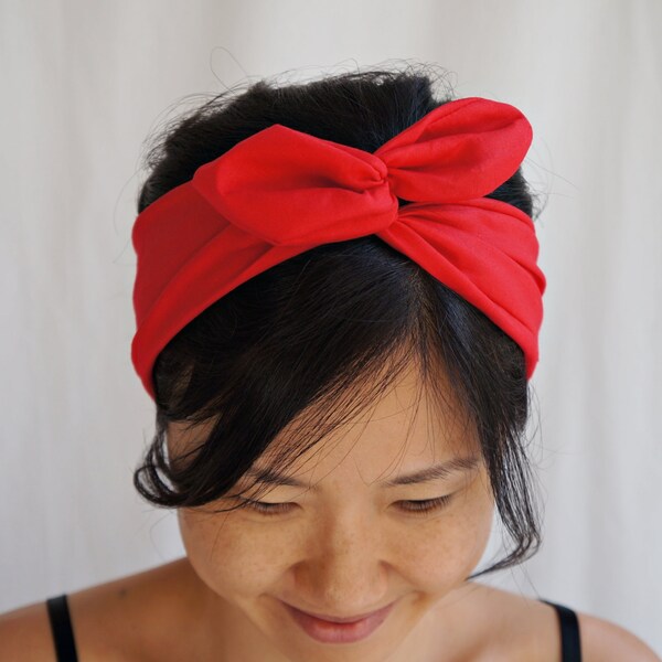 Twist Bow Wired Head ScarfSolid Lipstick Red Dolly Bow Headband/Inner Wired Headwrap/Turband/Solid Red 21