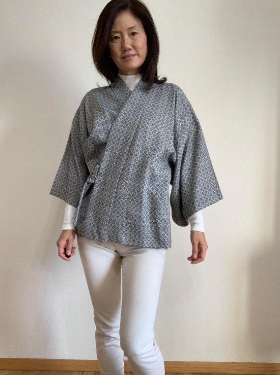 Vintage Kimono Robe Jacket/Woven Silk Wool Robe/ … - image 4
