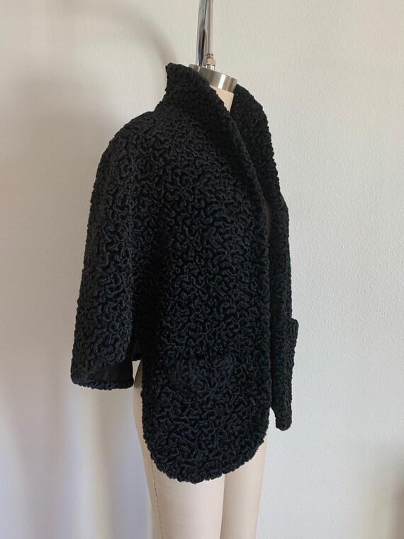 1950s Vintage Faux Curly Lamb Fur Bolero/ Handmad… - image 9