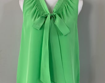 Vintage Lilly Pulitzer Lime Green Pure Silk Ribbon Tie Blouse Shirt/ 90s Silk Top/ Cool Comfort/Sleeveless/Size Small