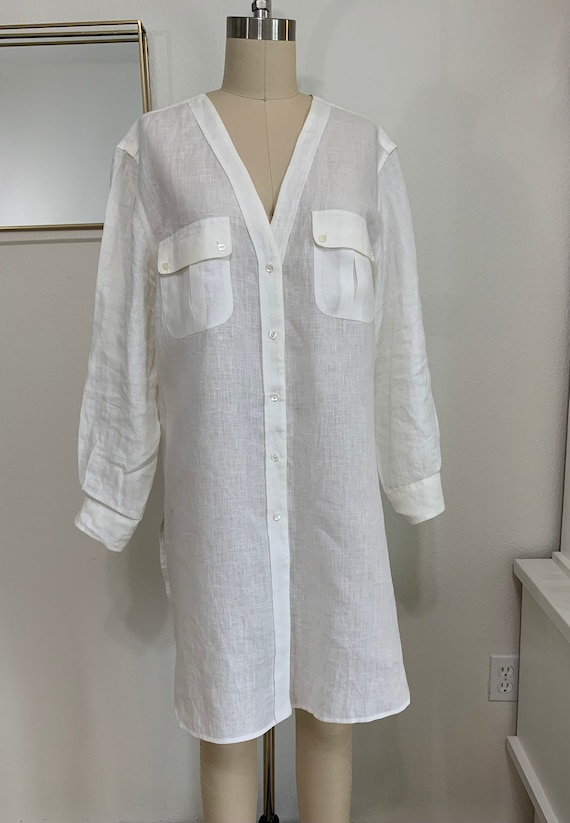 Vintage Max Mara Linen Tunic Shirt/Puro Lino/Whit… - image 1