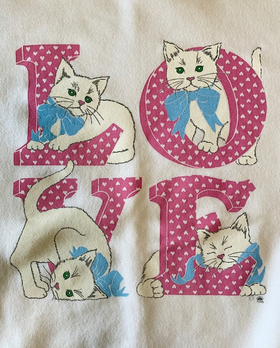 90s Vintage LOVE cats Shirt/Size L - image 1