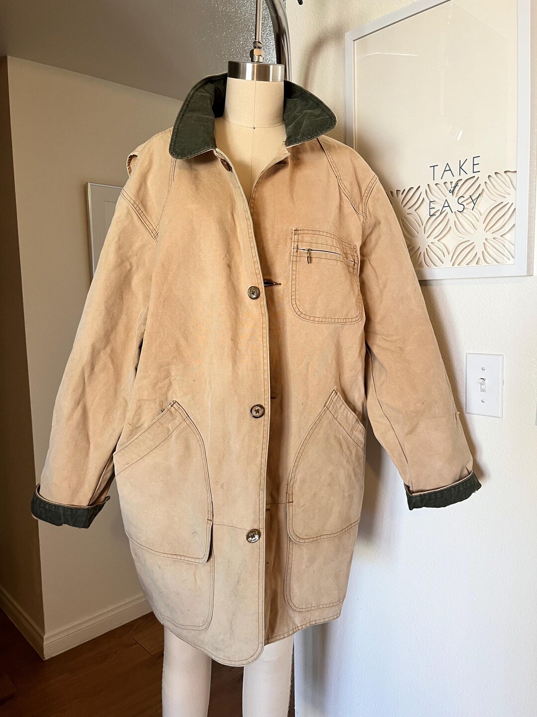 70s~80'S LLBean padded duck hunting jacket, men's size M cotton brown type Vintage Second Hand