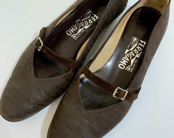 Vintage Salvatore Ferragamo Audrey Ballerina Flats in Espresso Brown Round Toes size 7B Etsy