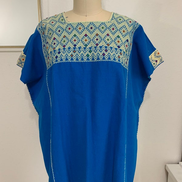 Vintage Ethnic Woven Tunic Top/ Colorful Hand Made/Blue Stitched