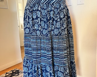 Vintage Chaps Indigo Print Maxi Skirt/Boho Hippie/Size M