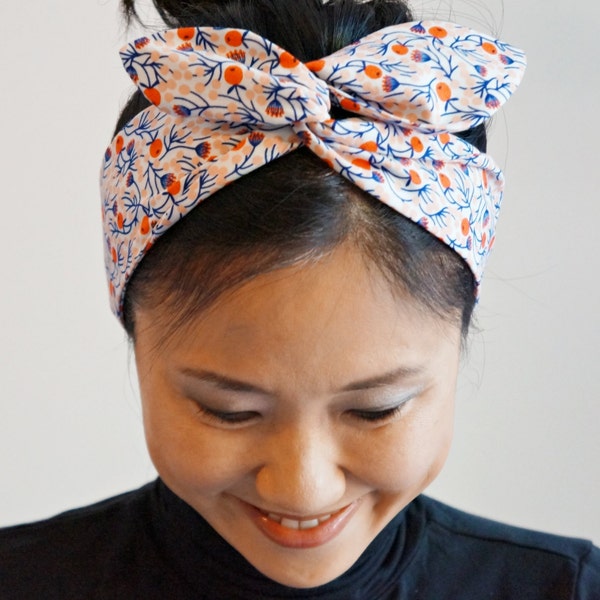 Twist Bow Wired Head Scarf Mint Mini Bouquet And Berry Prints Dolly Bow Headband/Inner Wired Headwrap/Turband/Pink Blue Peach 15