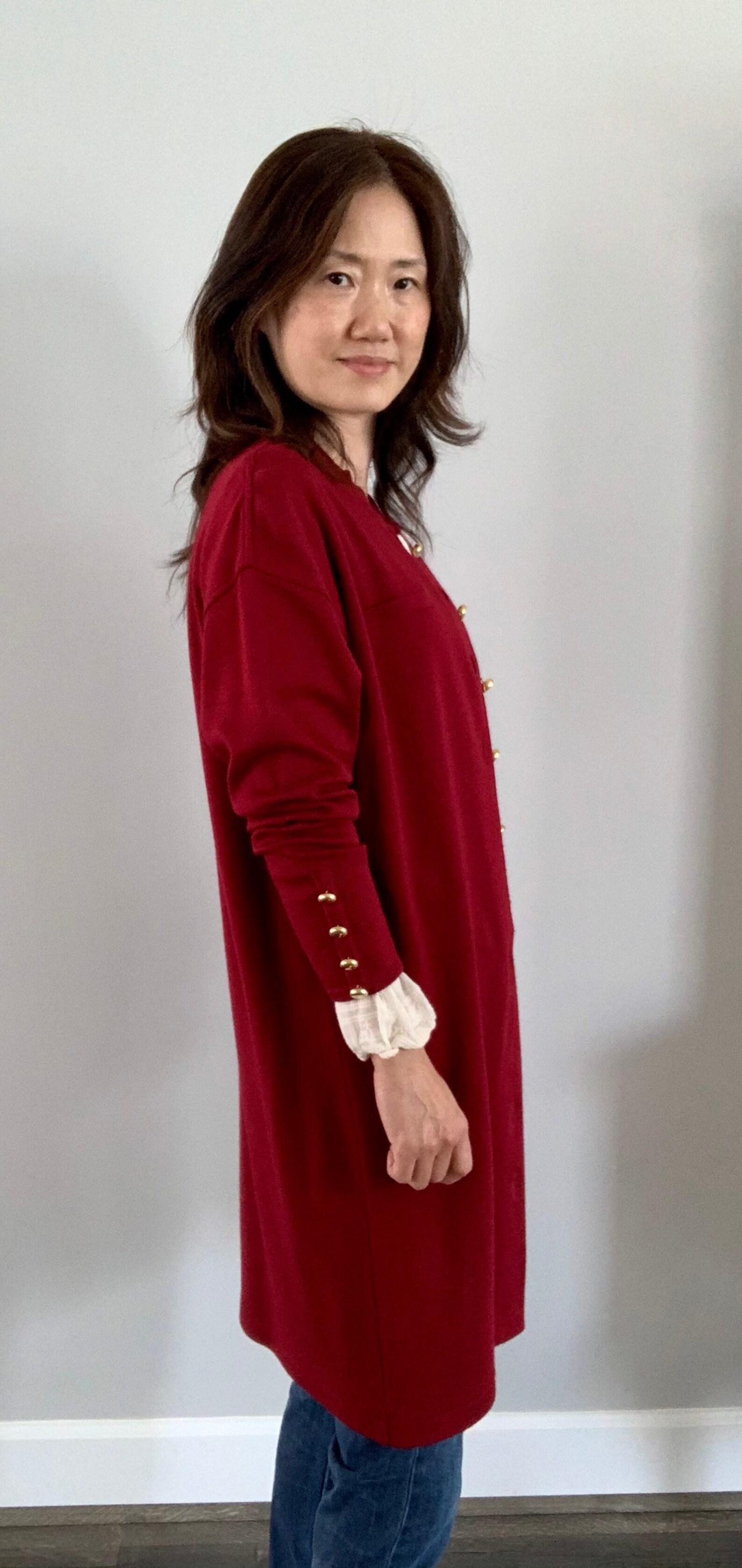 Vintage Knit Dress Jacket Coat/ Duster Sweater/burgundy Red Etsy