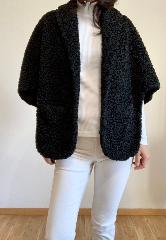 1950s Vintage Faux Curly Lamb Fur Bolero/ Handmad… - image 4