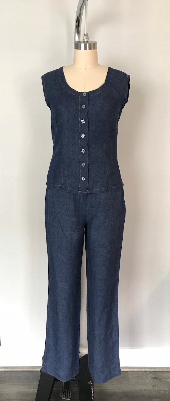 Vintage Indigo Linen 2pc Pants Suit/ Woman Outfit… - image 4