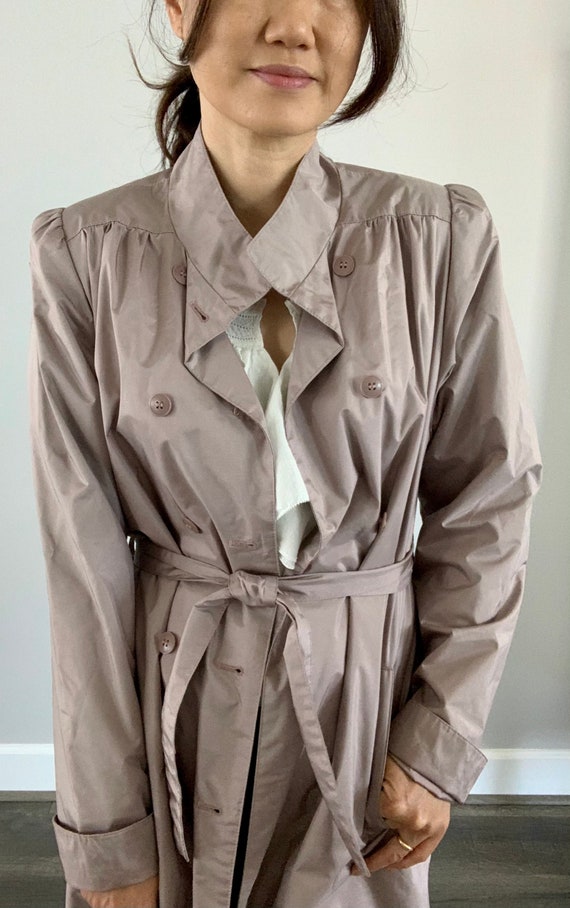 Vintage 70s Trench Coat/Belted Dress/ Mauve/size … - image 1