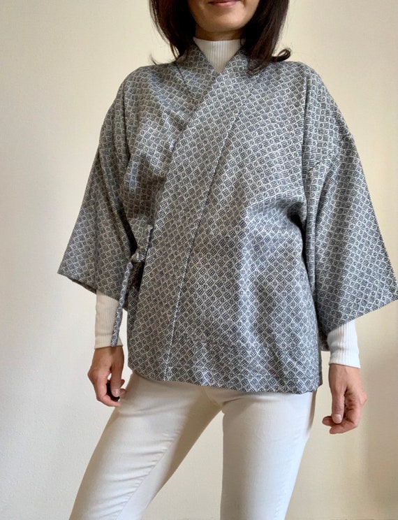 Vintage Kimono Robe Jacket/Woven Silk Wool Robe/ … - image 2