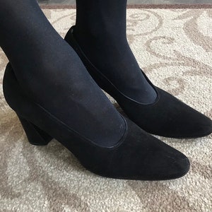 Peut inclure: Une paire de chaussures &agrave; talons en daim noir avec bout pointu.