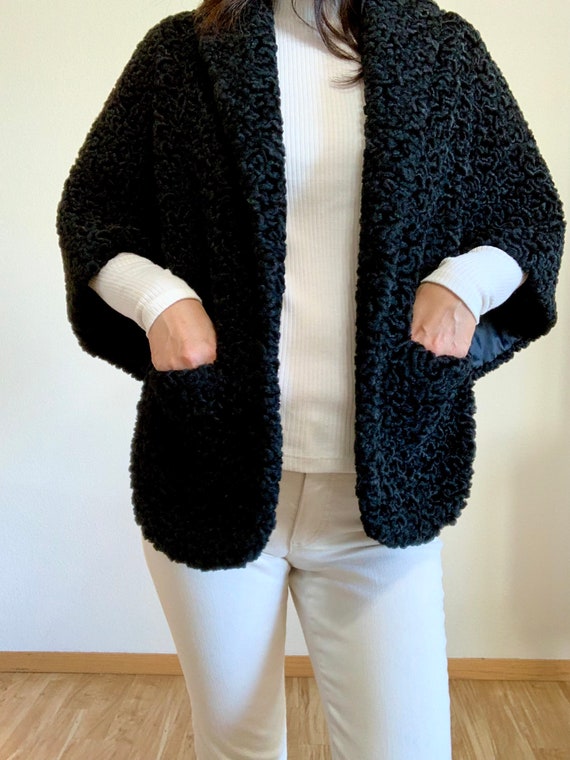 1950s Vintage Faux Curly Lamb Fur Bolero/ Handmad… - image 3