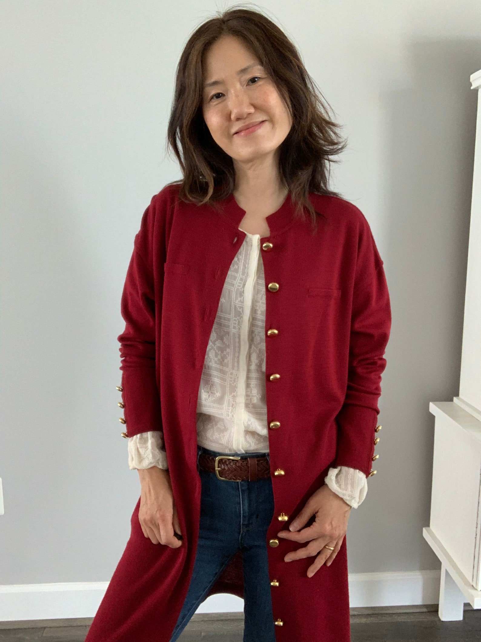 Vintage Knit Dress Jacket Coat/ Duster Sweater/burgundy Red Etsy