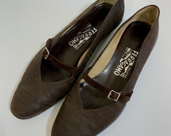 Ballerine vintage Salvatore Ferragamo Audrey in marrone espresso/punte rotonde/taglia 7B