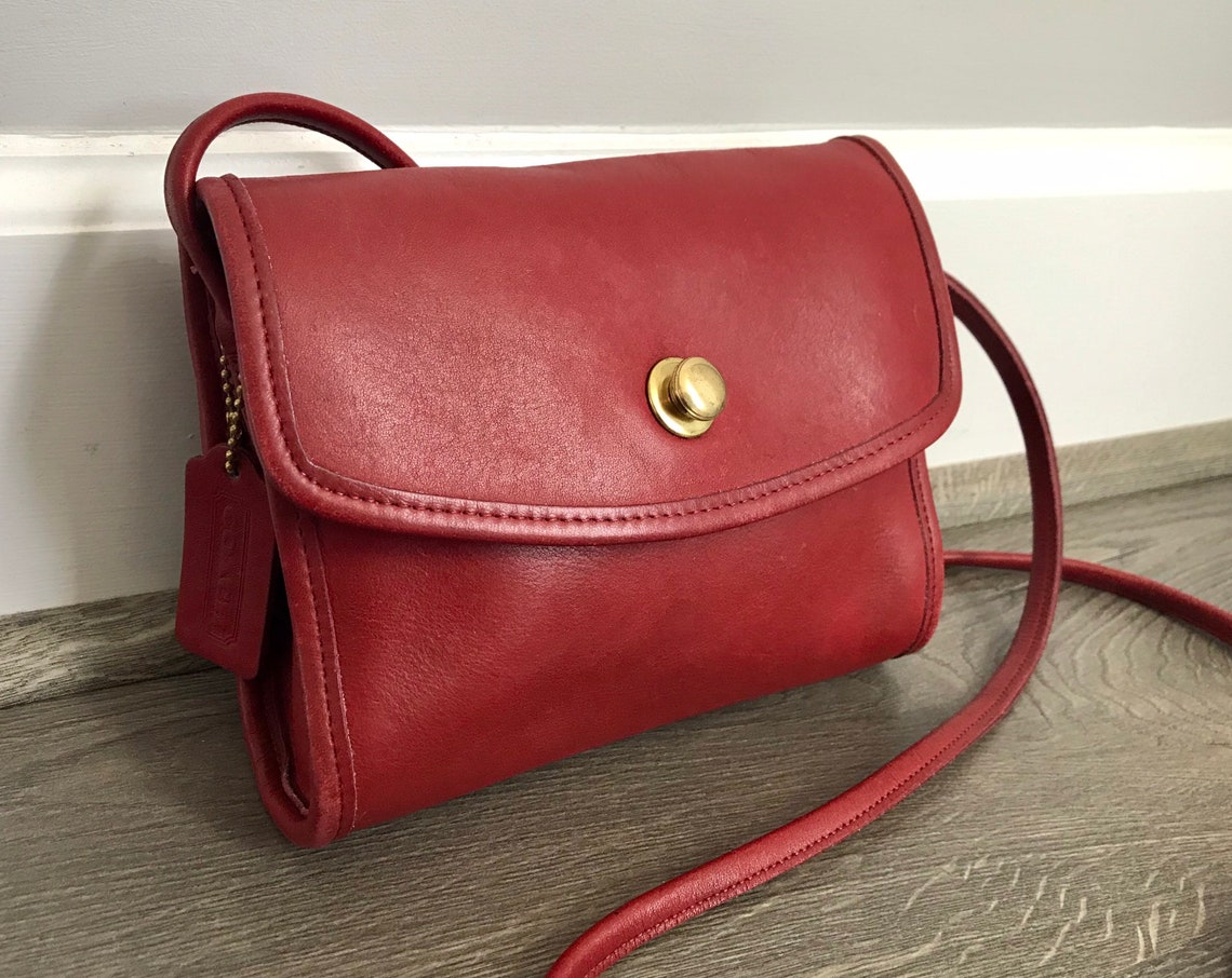 Vintage Coach Chrystie Bag/Apple Red Leather/ Flap Springlock | Etsy