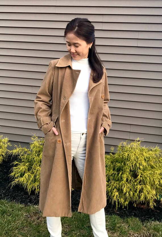 Vintage Camel Corduroy Trench Coat/ Rustic Jacket
