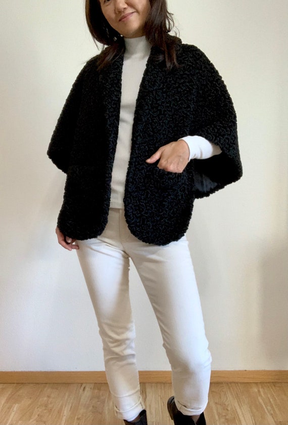 1950s Vintage Faux Curly Lamb Fur Bolero/ Handmad… - image 5