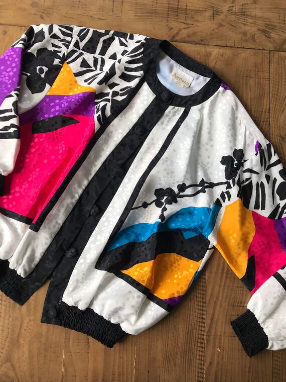 Vintage 80s Silky Jumper Jacket/Colorful Prints/Co