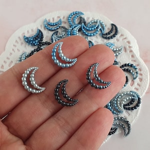 10pz Perle di Luna Aperta, Azzurro e Nero, Cabochon e Decoden