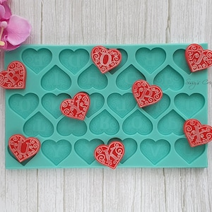 Molde de silicone com letras do alfabeto em formato de corações, Dia dos Namorados, 3 cm, para resina, argila de polímero, cera, sabão, gesso...