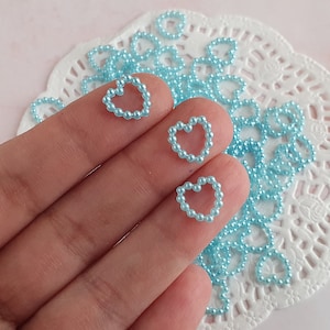 10pz Perle di Cuore Aperto, Cuore Azzurro, Cabochon e Decoden
