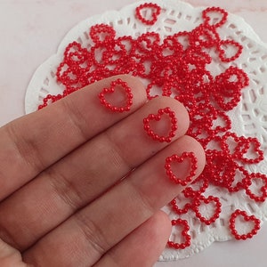 10pz Perle di Cuore Aperto, Cuore Rosso, Cabochon e Decoden