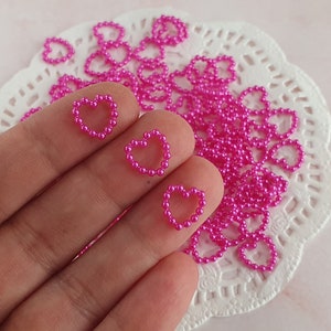 10 piezas de perlas de corazón pequeñas, corazón abierto rosa, cabujones Decoden