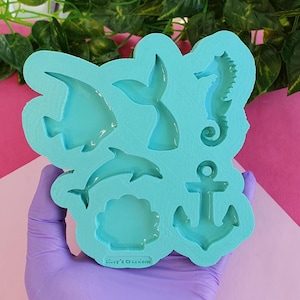 Ocean Life Mold, Fish and Shells, for Epoxy Resin, Polymer Clay, UV Resin, Wax, Soap, Plaster, Jewelry Making