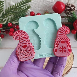 2 Weihnachts-Zwerge Gießform, 5 cm, für Epoxidharz, Polymer Clay. Wachs, Seife, Gips...
