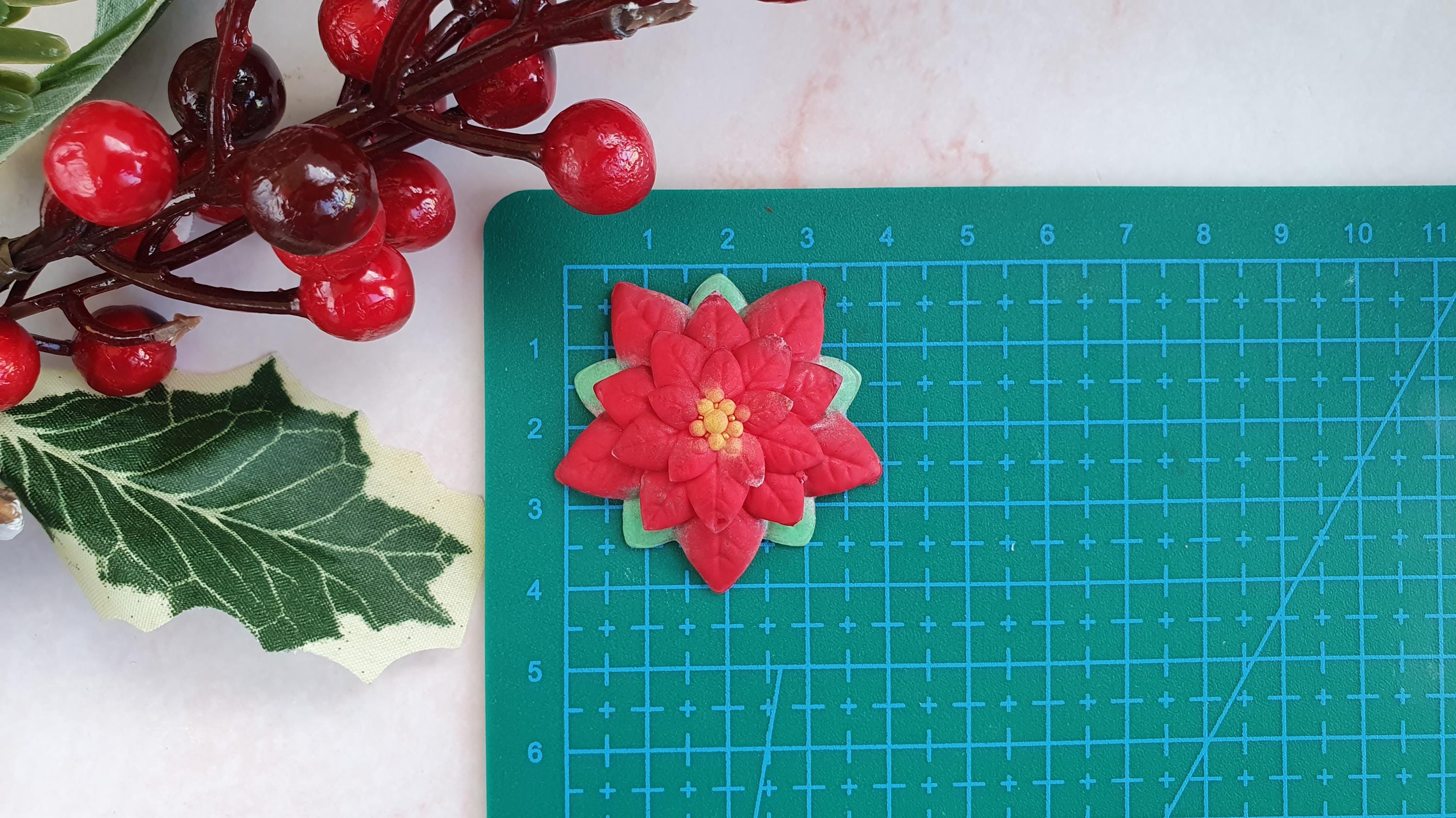 ポインセチアの花のクリスマス3Dモールド、直径4cm、エポキシ樹脂