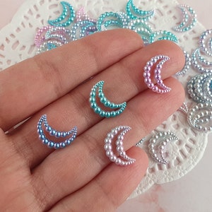 10 stuks kleine maanparel, blauwgroen en roze open maan, gedecodeerde cabochons