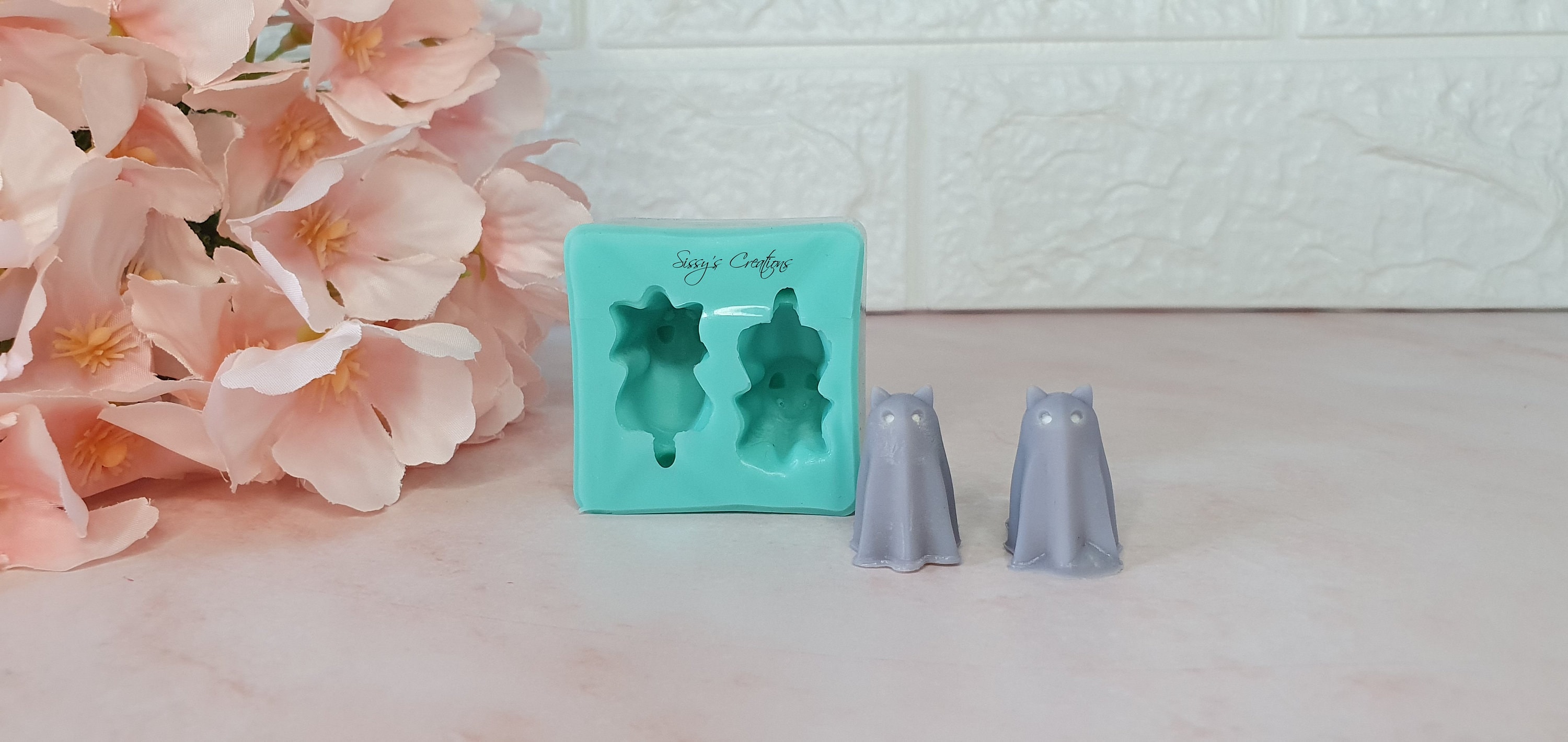 2 Pcs Ghost Cat Halloween Mold, 3 Cm, for Resin, Polymer